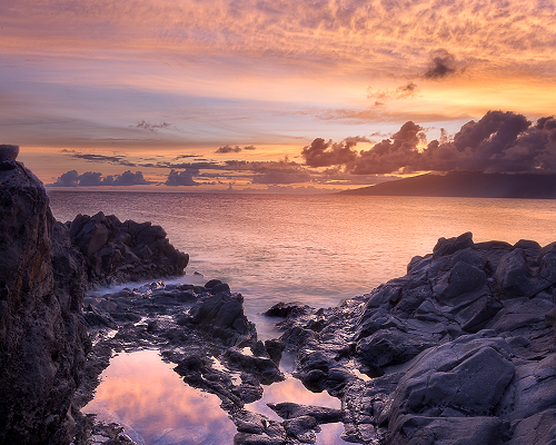 Sunset of the coast of Kapalua, Maui, Hawaii.